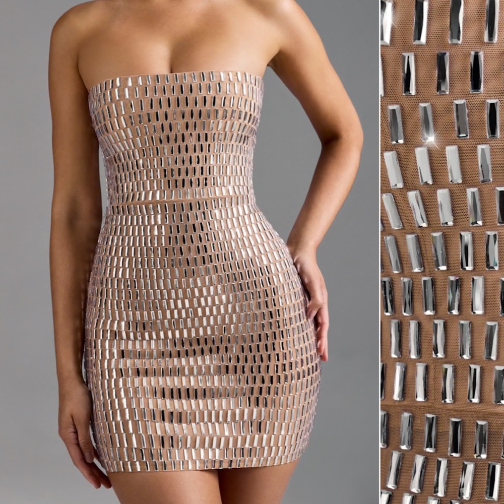 Oh Polly! Aurora Embellished Bandeau Mini Dress Woman’s Almond Size 4